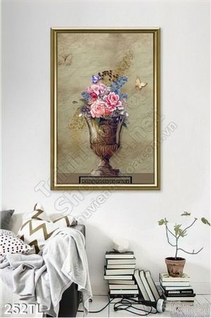 Tranh lụa 3D bình hoa hồng cổ điển