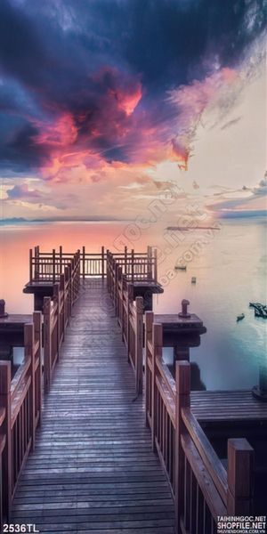 Tranh cây cầu và biển