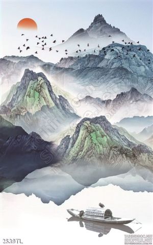 Tranh sơn dầu phong thủy rừng núi