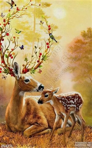 Tranh hươu trong rừng đẹp độc đáo