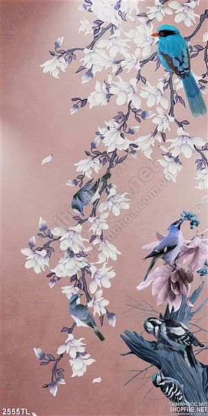 Tranh hoa đào và chim én trang trí đẹp