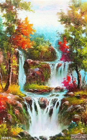 Tranh sơn dầu thác nước phong thủy đẹp