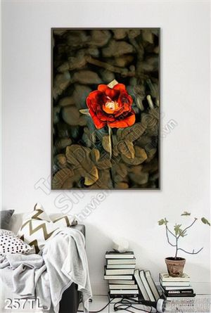 Tranh lụa 3D bình hoa hồng nghệ thuật