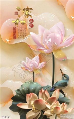 Tranh giả ngọc thư pháp hoa Sen
