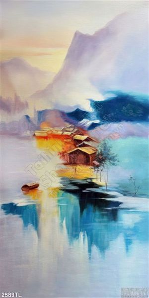 Tranh sơn dầu làng quê trang trí phòng khách