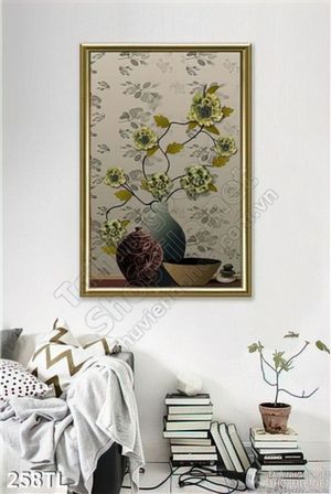 Tranh lụa 3D bình hoa treo tường đẹp