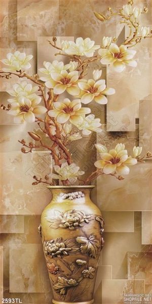 Tranh bình hoa 3D kim tiền trang trí phòng ngủ