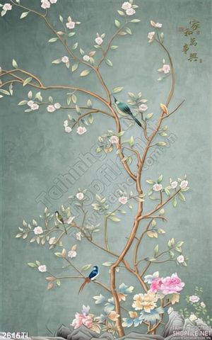 Tranh hoa đào và chim én trang trí tường đẹp nhất
