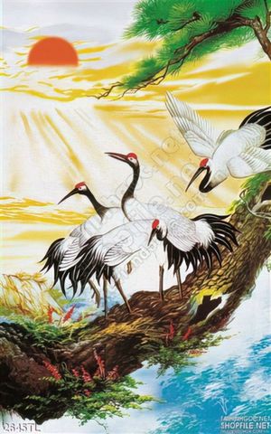 Tranh sơn dầu chim Hạc phong thủy treo tường