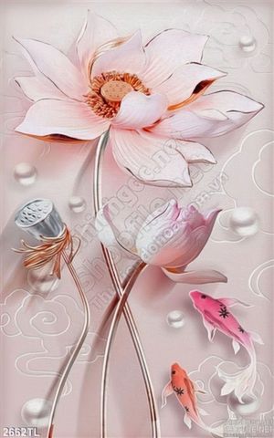 Tranh lụa hoa Sen cá Koi trang trí phòng ngủ