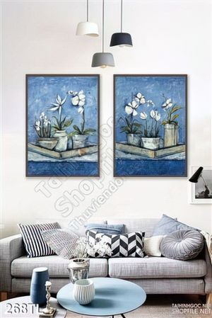 Tranh lụa 3D chậu hoa đẹp độc đáo