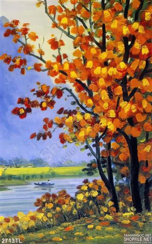 Tranh sơn dầu dòng sông mùa thu