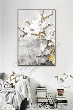 Tranh lụa thư pháp hoa mai treo tường