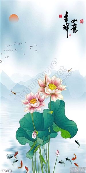Tranh thư pháp hoa Sen cá chép nghệ thuật