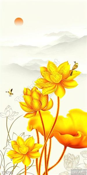 Tranh hoa Sen kim tiền trang trí Tết