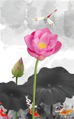 Tranh hoa Sen cá chép trang trí phòng ngủ