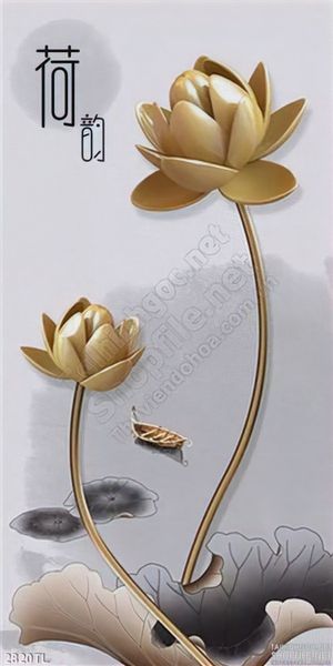 Tranh điêu khắc hoa sen vàng treo tường hiện đại