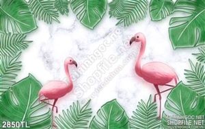 Tranh màu nước chim Hạc và lá cây