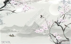 Tranh màu nước hoa đào mùa xuân đẹp