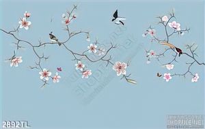 Tranh chim én và hoa đào mùa xuân dán tường