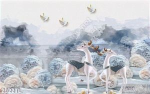 Tranh điêu khắc tường đôi hươu trong rừng