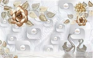 Tranh 3D hoa hồng và chim thiên nga đẹp nhất