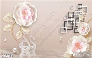 Tranh thiên nga và hoa hồng trang trí tường đẹp