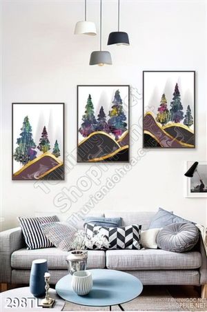 Tranh lụa 3D rừng thông đẹp