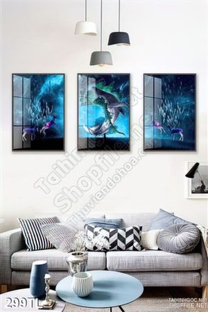 Tranh lụa 3D cá heo đẹp treo tường