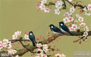 Tranh chim sẻ và hoa đào đẹp