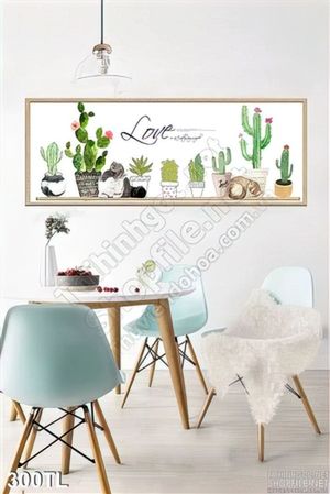 Tranh lụa chậu xương rồng in gạch đẹp