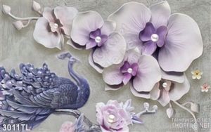 Tranh điêu khắc hoa lan và chim công