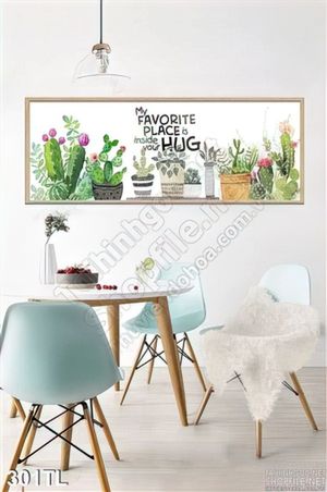 Tranh lụa 3D chậu xương rồng trang trí phòng khách