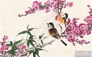 Tranh hoa đào và chim yến mùa xuân
