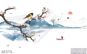 Tranh chim én và hoa đào đẹp nhất