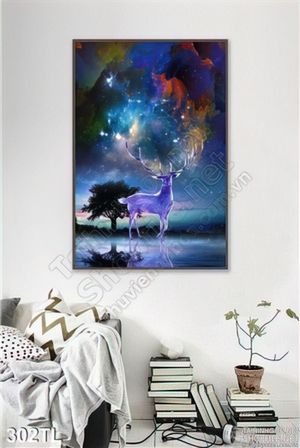 Tranh lụa 3D hươu nai treo tường đẹp