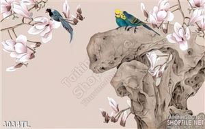 Tranh màu nước hoa và chim trang trí tường