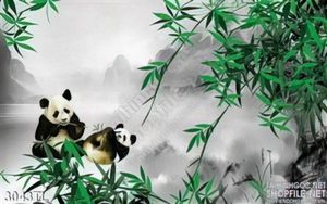 Tranh thư phấp gấu panda và tre