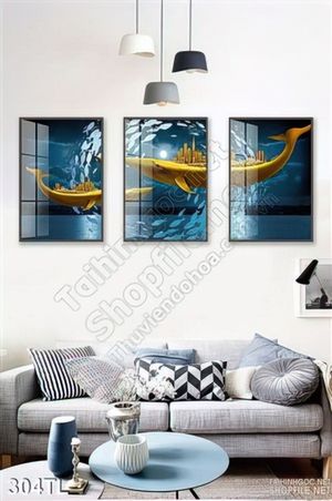Tranh lụa 3D cá heo đại dương trang trí phòng khách