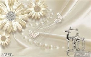 Tranh lụa 3D hoa cúc và hươu trang trí phòng ngủ đẹp