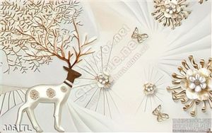 Tranh lụa 3D hươu và hoa trang trí phòng khách