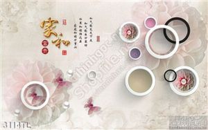 Tranh lụa 3D hoa thược dược thư pháp trang trí phòng ngủ