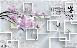 Tranh 3D hoa mộc lan thư pháp