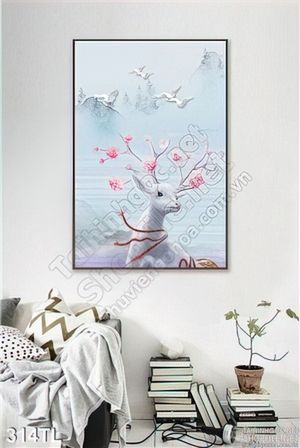 Tranh lụa 3D hươu nai đẹp in gạch