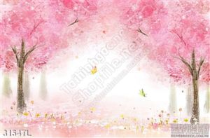 Tranh màu nước cây đào trang trí tường