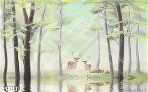 Tranh sơn dầu đôi hươu trong rừng in kính chất lượng