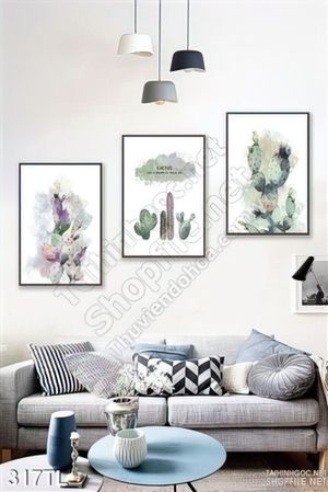 Tranh lụa 3D màu nước cay xương rồng đẹp