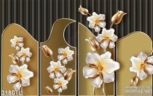 Tranh 3D điêu khắc hoa bằng vàng trang trí phòng khách