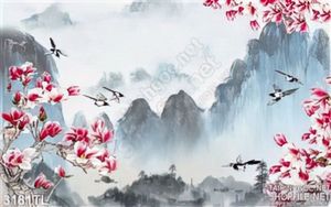 Tranh màu nước hoa đào và chim én