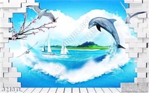 Tranh 3D cá heo trang trí phòng đẹp